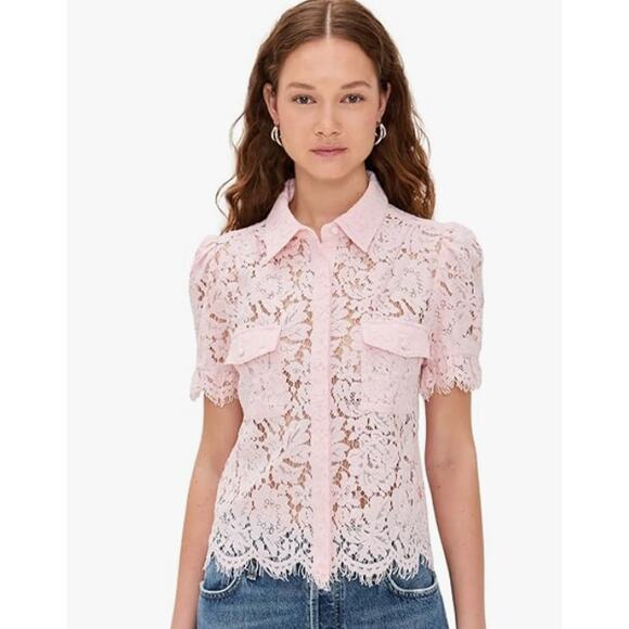 Generation Love Tops - GENERATION LOVE TOP WOMENS XLARGE MINA SHEER LACE BLOUSE BALLET SLIPPER PINK NEW